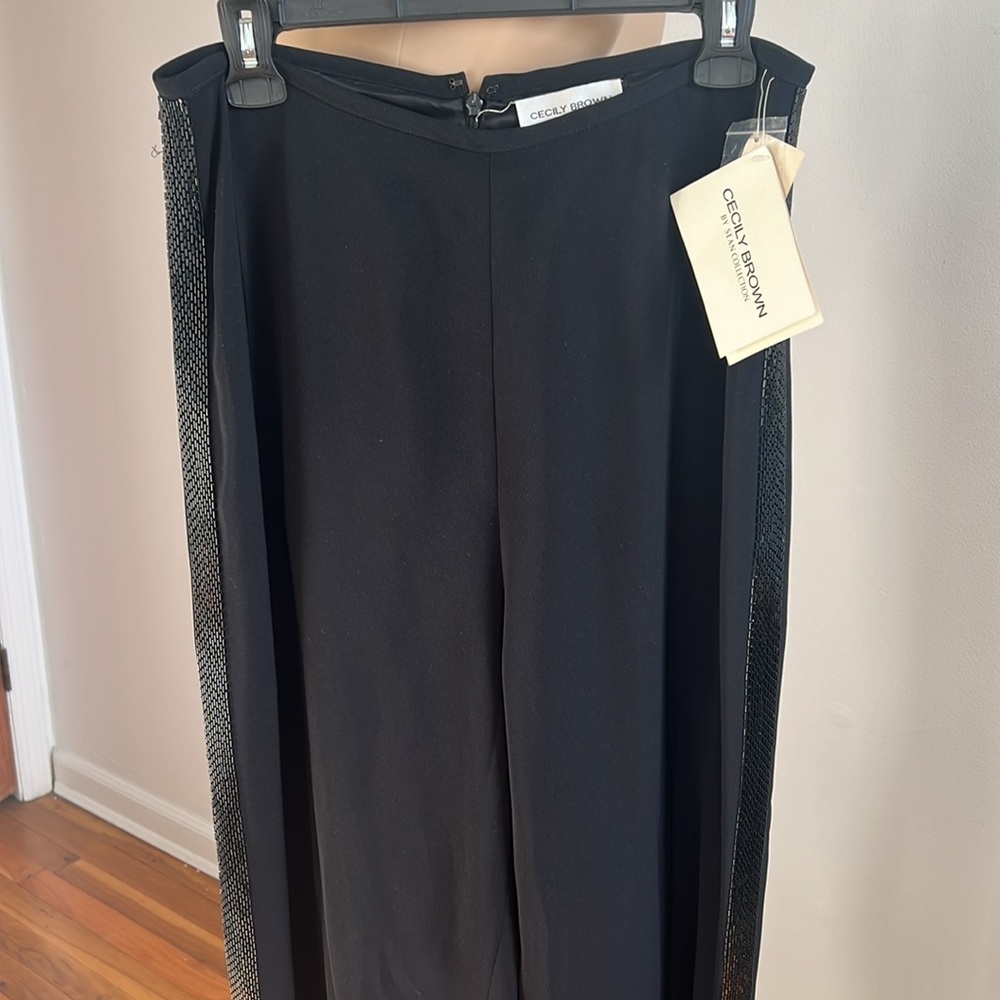 CECILY BROWN By Sean Collection Black High Waist Wide Leg Beaded Dress Pant L